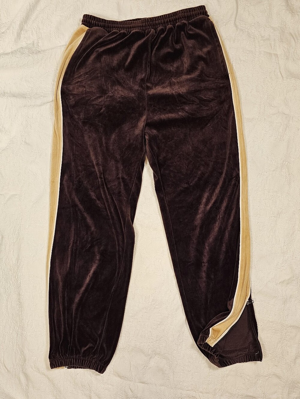 Rocawear Velour Jogger Track Pants XL Brown Cotton Zip Hem Y2K
